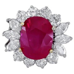 12.57 Carat Oval Cut Ruby and Diamond Halo Cocktail Ring