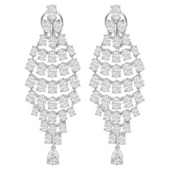 12.57 Carat SI Clarity HI Color Diamond Dangle Earrings 18 Karat White Gold
