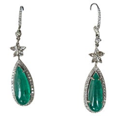 12.57 carats,  Zambian Emeralds 
Rose Cut Diamonds Chandelier Earrings