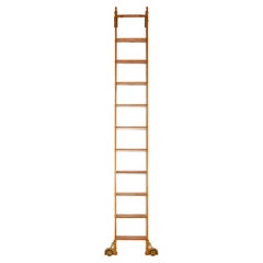 Vintage Tall Oak Rolling Putnam Industrial Library Ladder