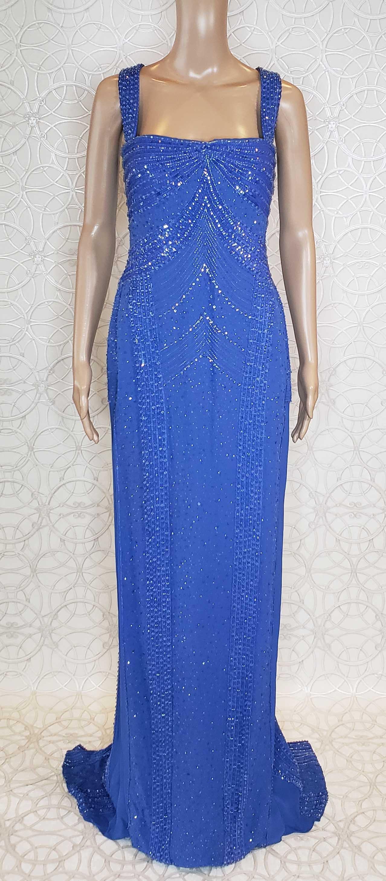 Women's $12, 575 NEW VERSACE EMBELLISHED BLUE Gown 44 - 8