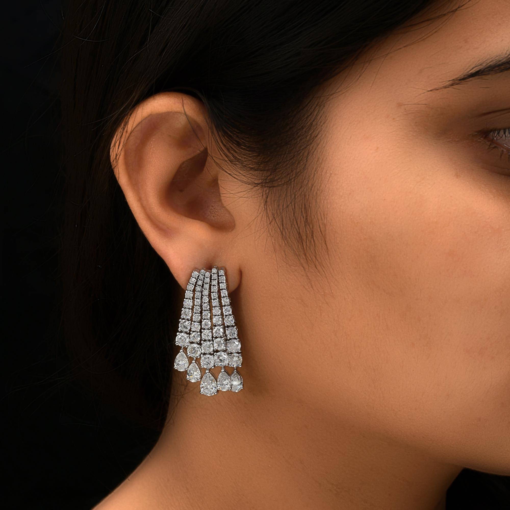 Pear Cut 12.58 Carat SI/H Pear Round Brilliant Cut Diamond Earrings 14 Karat White Gold For Sale