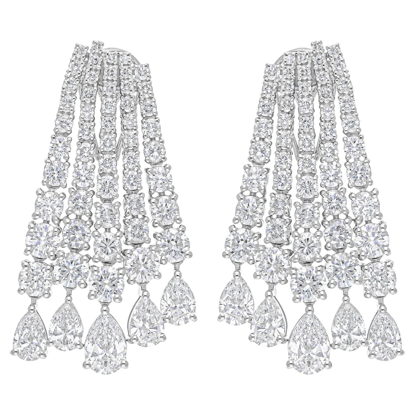 12.58 Carat SI/H Pear Round Brilliant Cut Diamond Earrings 14 Karat White Gold