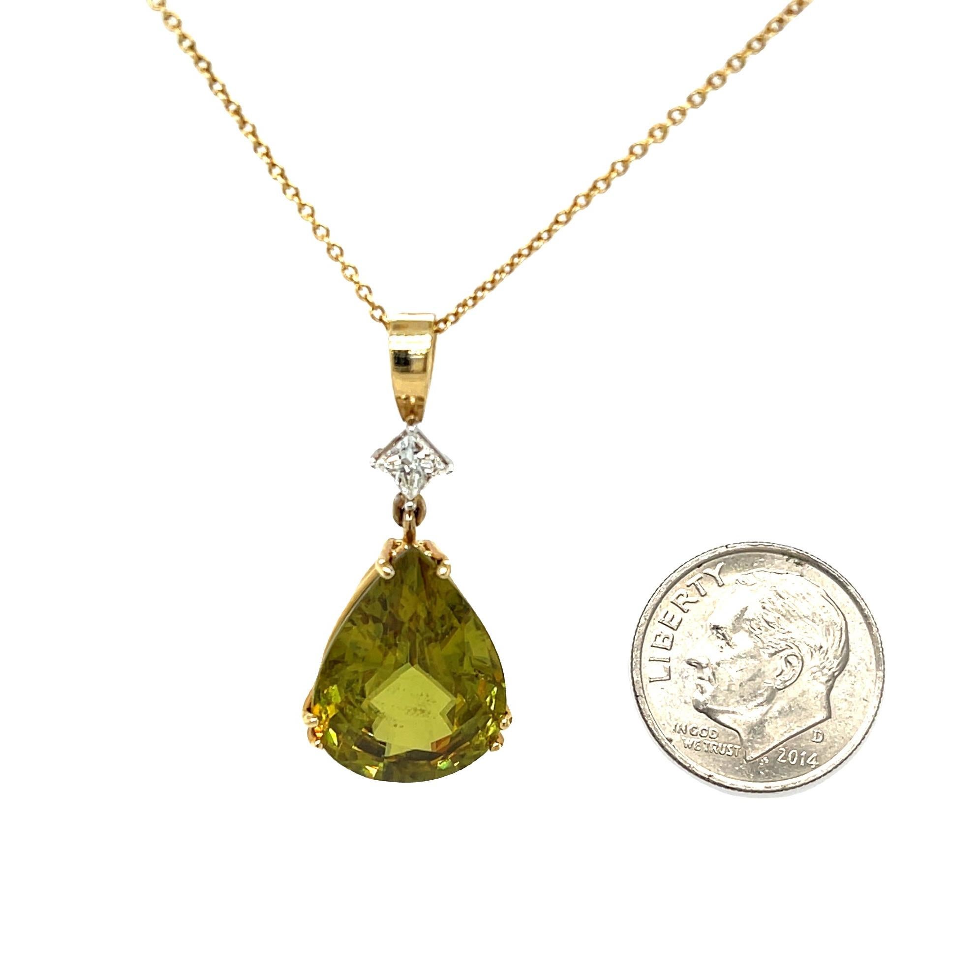 12.58 Carat Sphene and Diamond Pendant in 18k White and Yellow Gold In New Condition For Sale In Los Angeles, CA