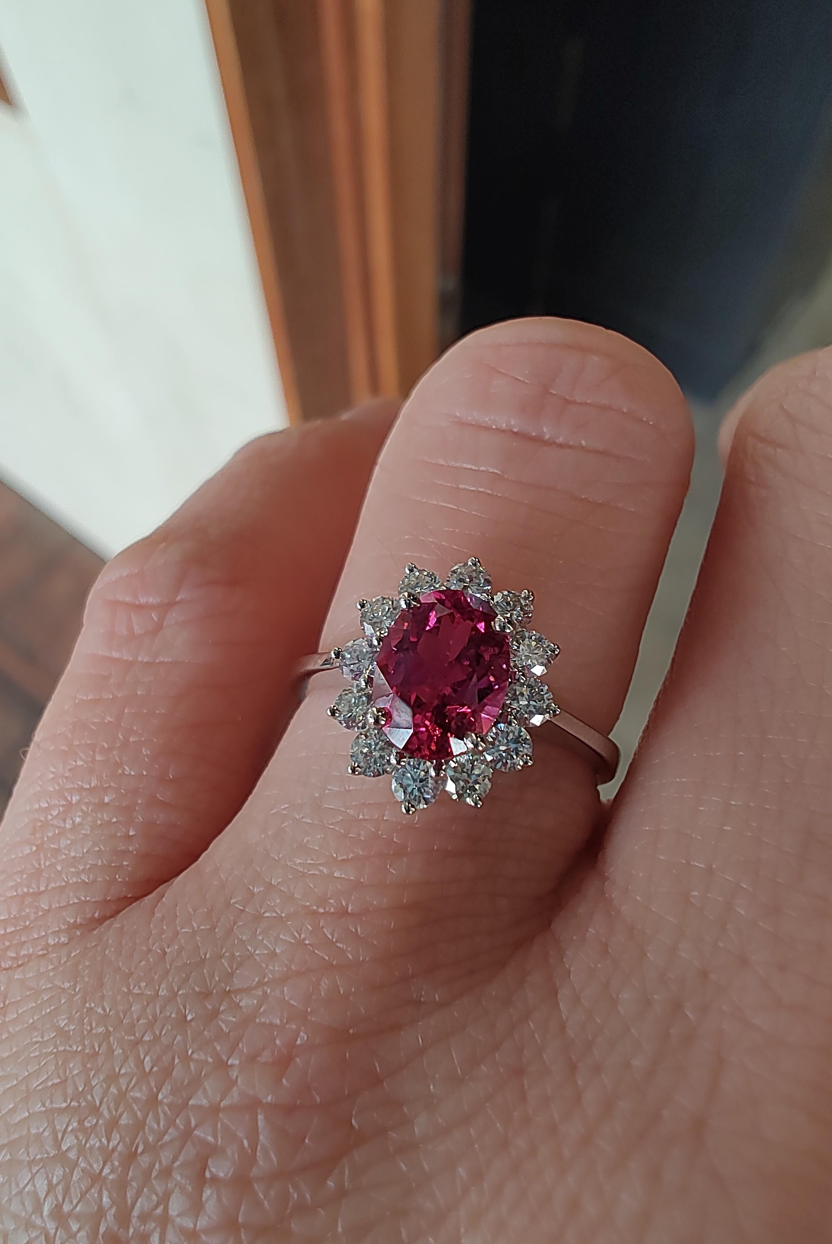 Oval Cut 1.258ct Rubellite Tourmaline and Diamond Dress Ring For Sale