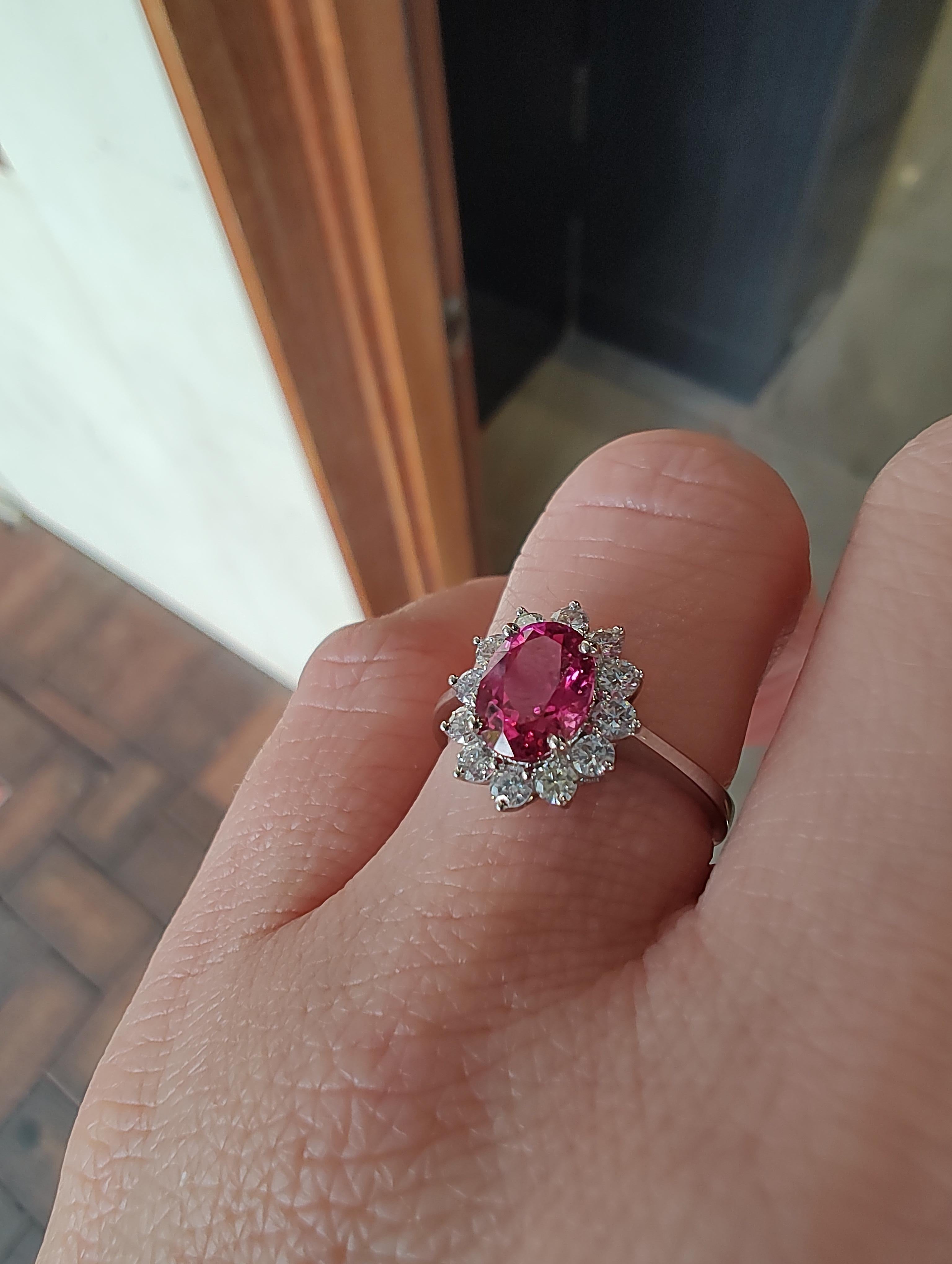 1.258ct Rubellite Tourmaline and Diamond Dress Ring In New Condition For Sale In LEEDERVILLE, WA