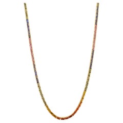 12,59 Karat Regenbogen Multi Saphir Baguette Tennis Halskette in 14k Gelbgold