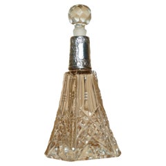 12.5CM TALL 1913 ANTIQUE PERFUME BOTTLE FLASK CUT GLASS CRYSTAL STERLiNG SILVER