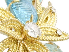 Vintage 12.50ct Aquamarine & Diamond 18k Gold Brooch, Circa 1960