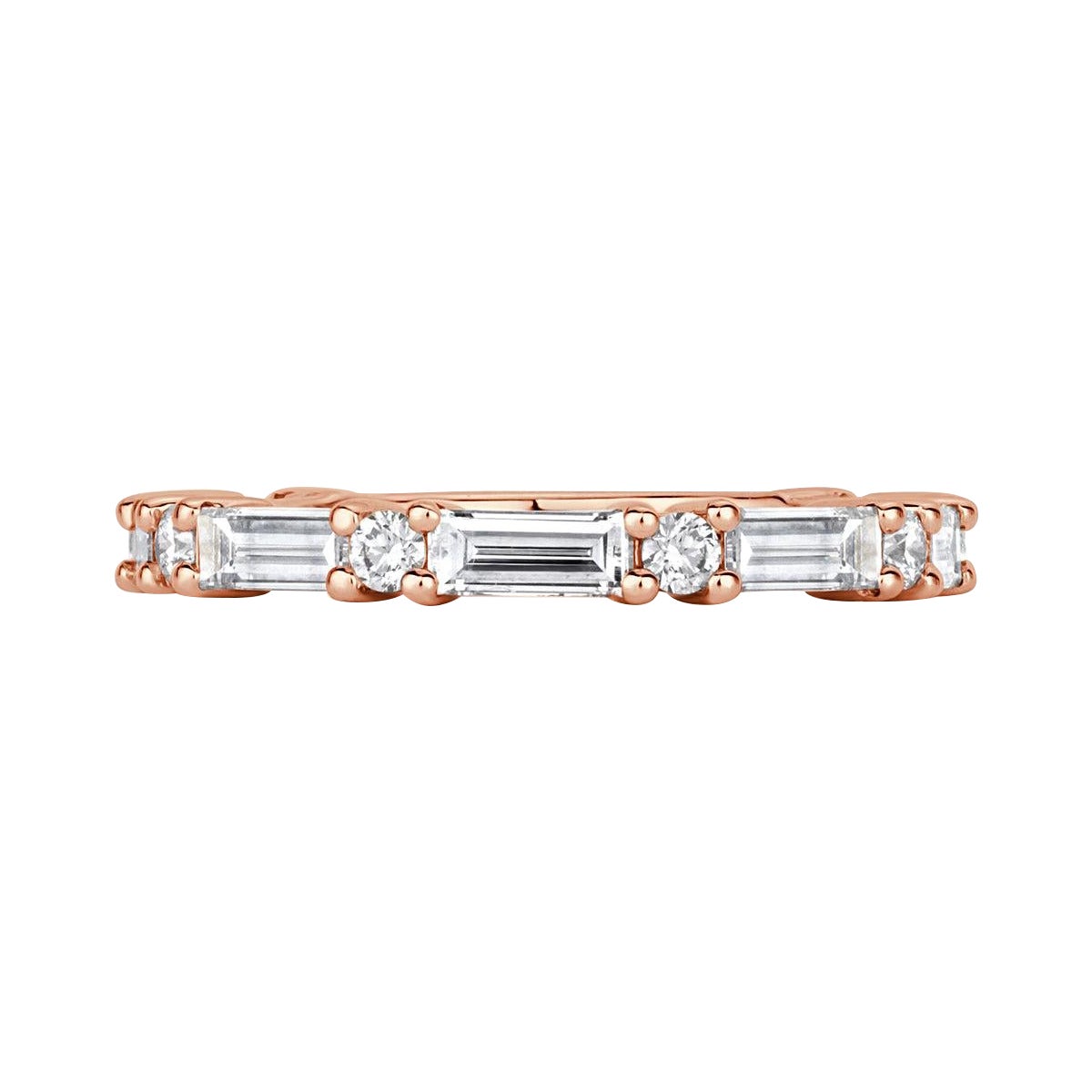 1.25ct Baguette and Round Brilliant Cut Diamond Wedding Band in 18k Rose Gold