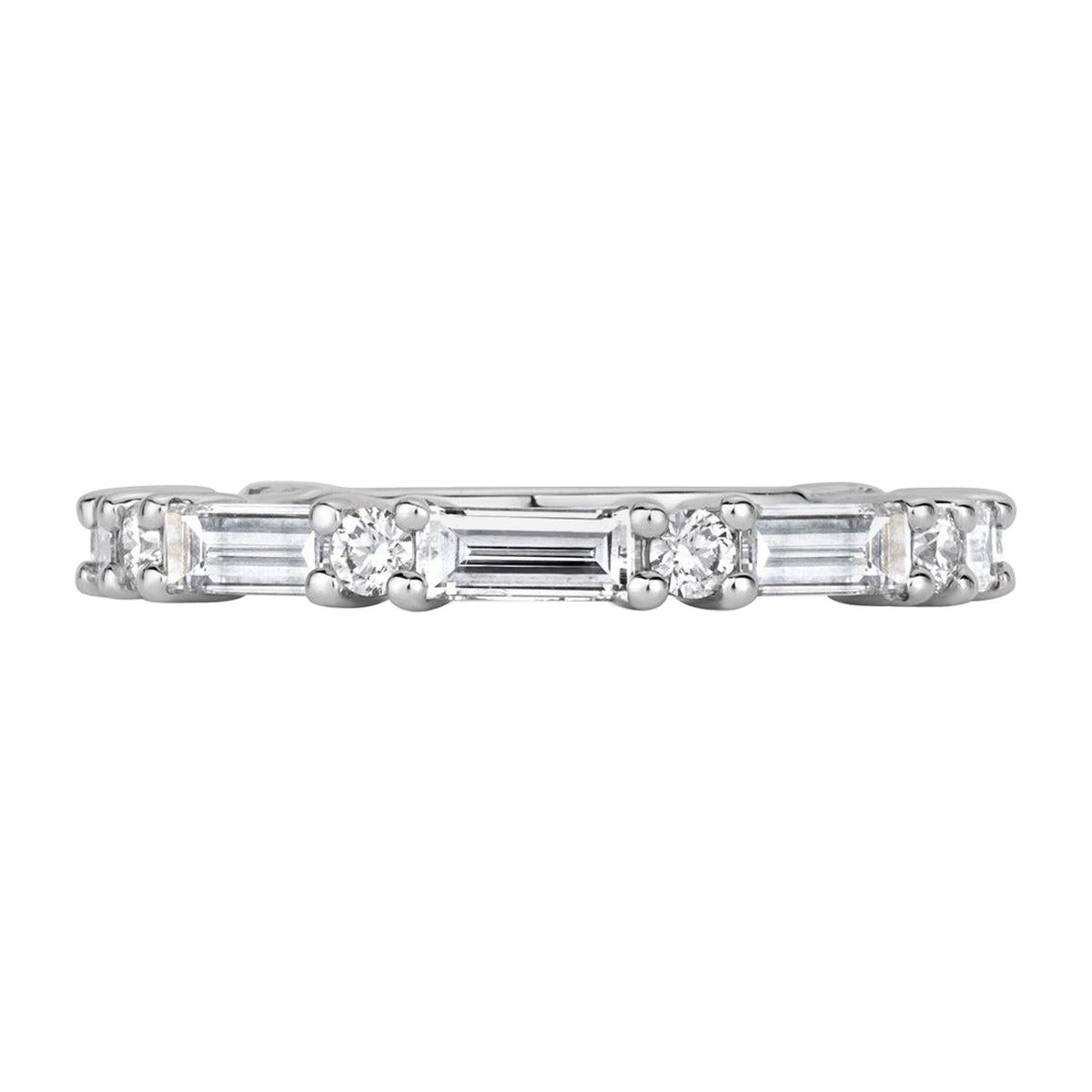 1.25ct Baguette and Round Brilliant Cut Diamond Wedding Band in 18k White Gold