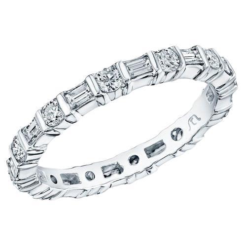 1.25ct Baguette & Round Diamond Bar Set Eternity Band in 18KT Gold For Sale