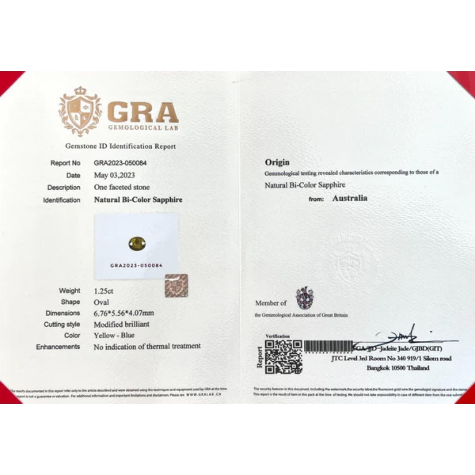 1,25ct Zafiro Bicolor Gra Certificado Talla Oval Azul Amarillo Gema Suelta 6,7x5,5mm Corte oval en venta
