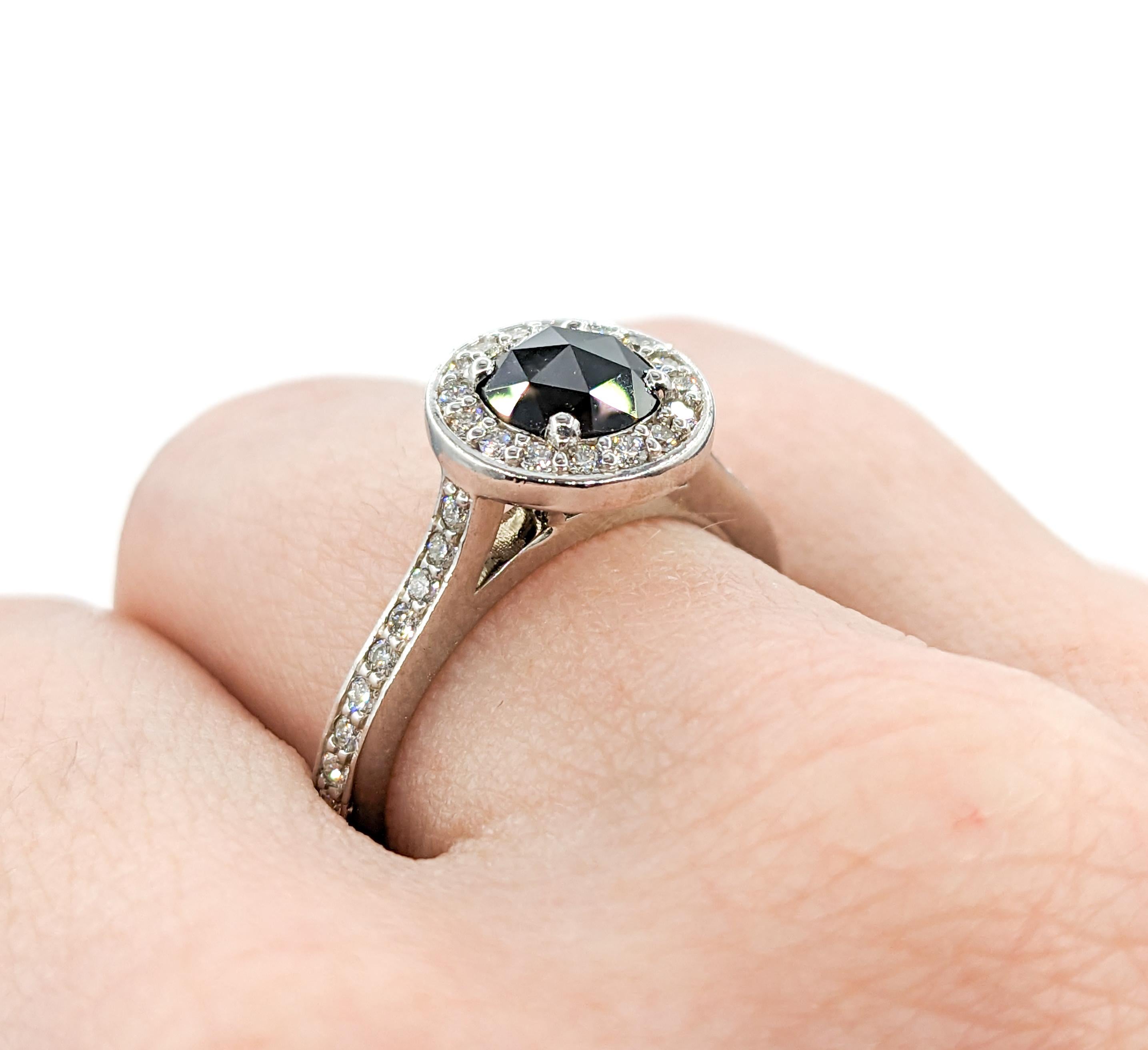 Round Cut 1.25ct Black & White Diamond Ring In White Gold For Sale