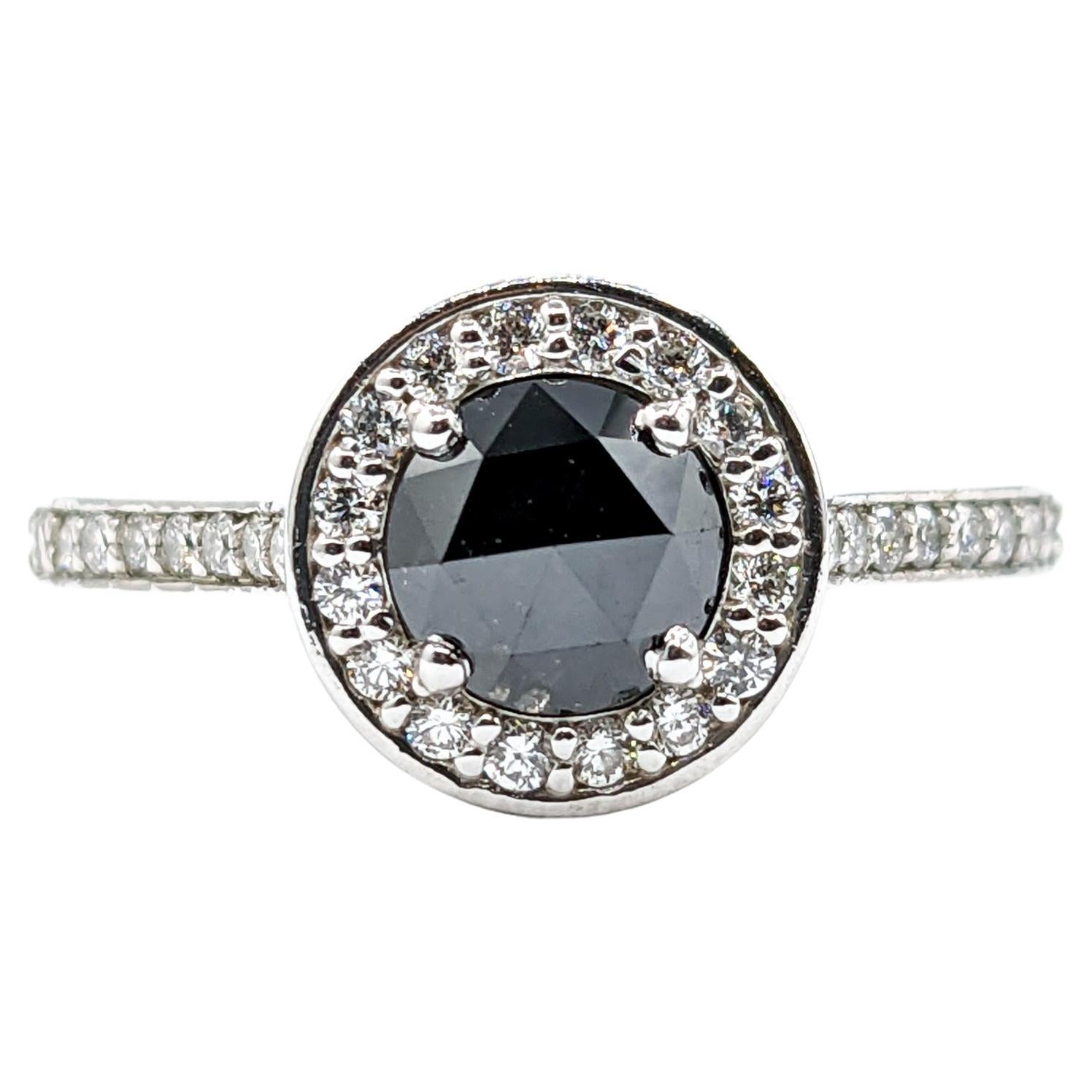 1.25ct Black & White Diamond Ring In White Gold For Sale