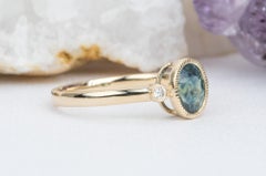 1.25Ct Blue Green Montana Sapphire Diamond Bezel Engagement Ring 14K Gold AD2214