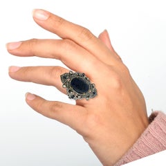12.5ct Blue Sapphire Cocktail Ring With Pave Diamond Made In 18k Gold & Silver