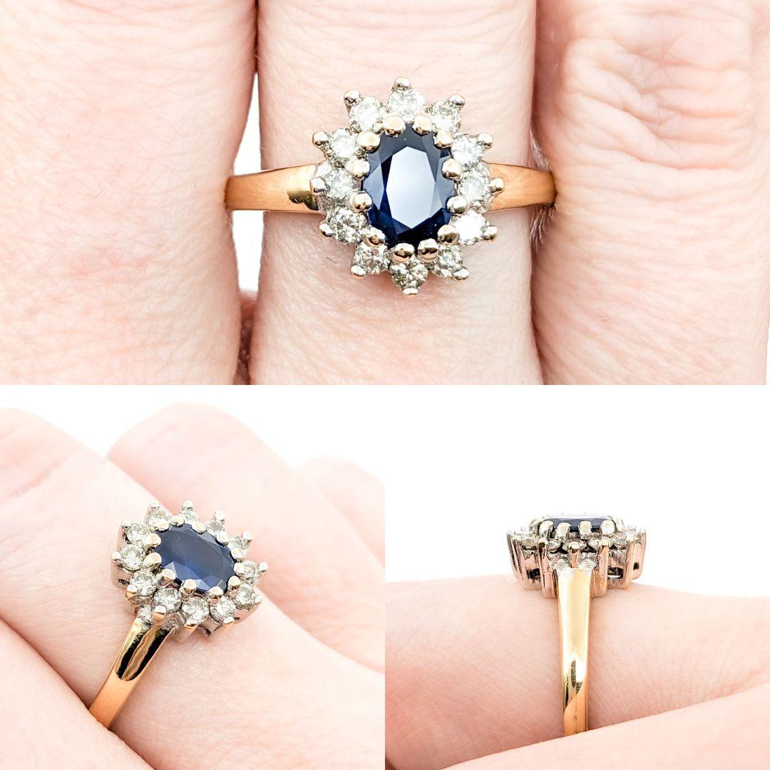 1.25ct Blue Sapphire & Diamond Ring In Yellow Gold

This stunning ring is crafted in 18kt yellow gold and showcases .36ctw of diamonds with SI2-I1 clarity and I color, beautifully paired with a prominent 1.25ct sapphire. It's designed to catch the