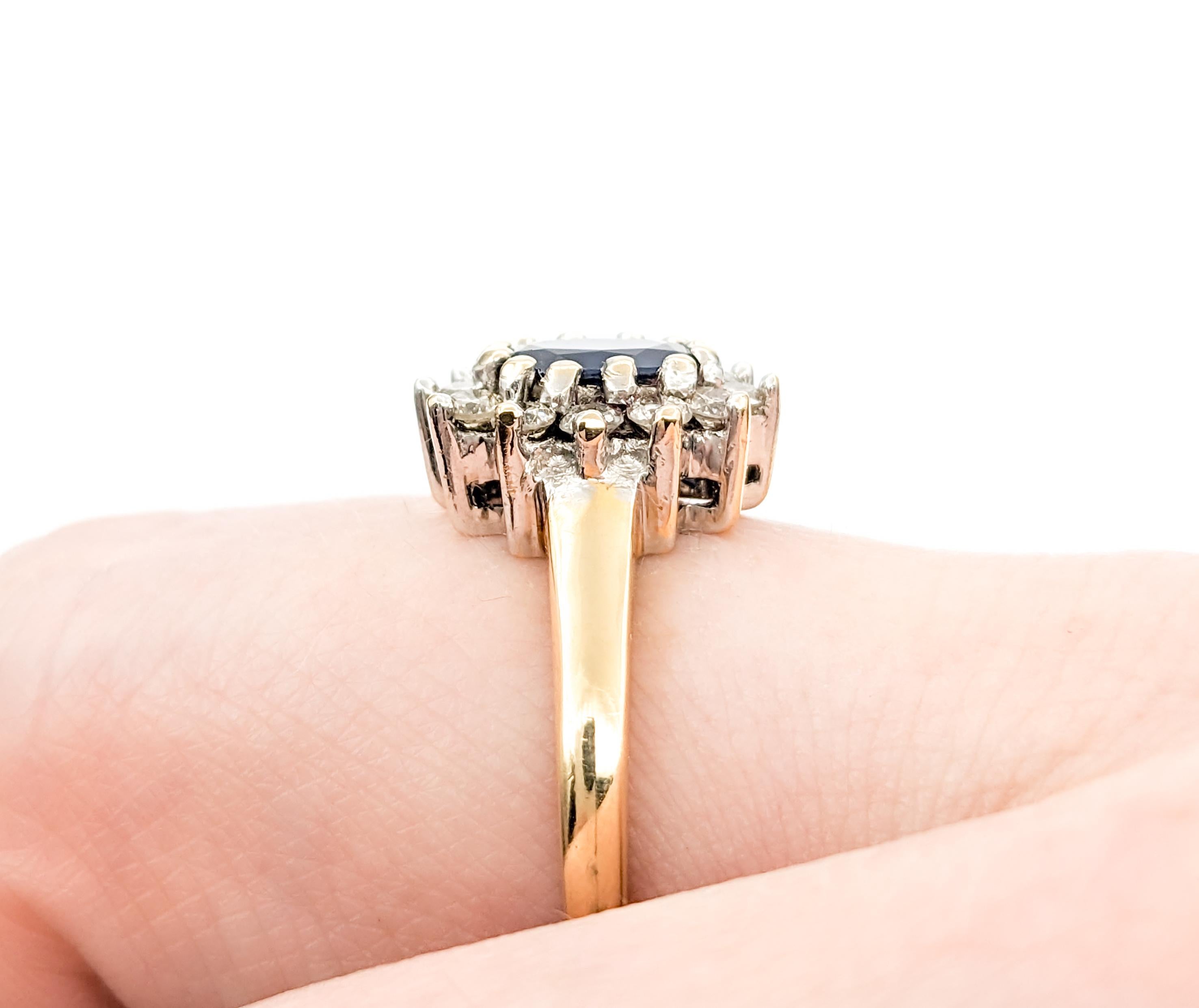 Oval Cut 1.25ct Blue Sapphire & Diamond Ring In Yellow Gold