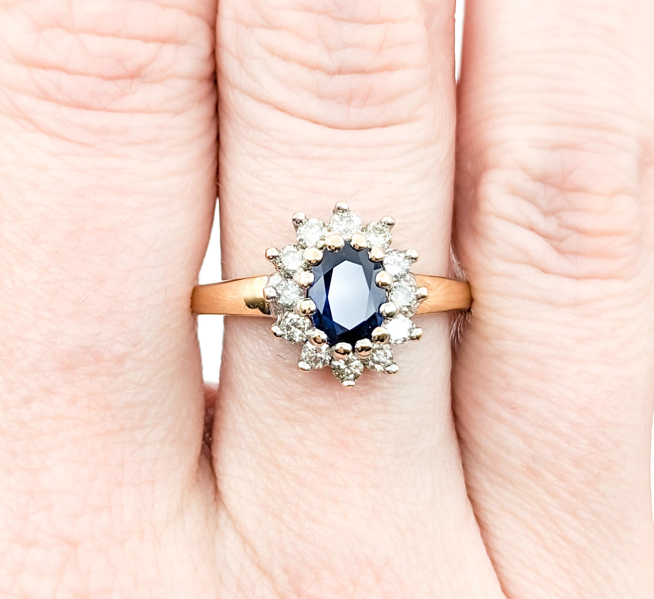 Women's or Men's 1.25ct Blue Sapphire & Diamond Ring In Yellow Gold