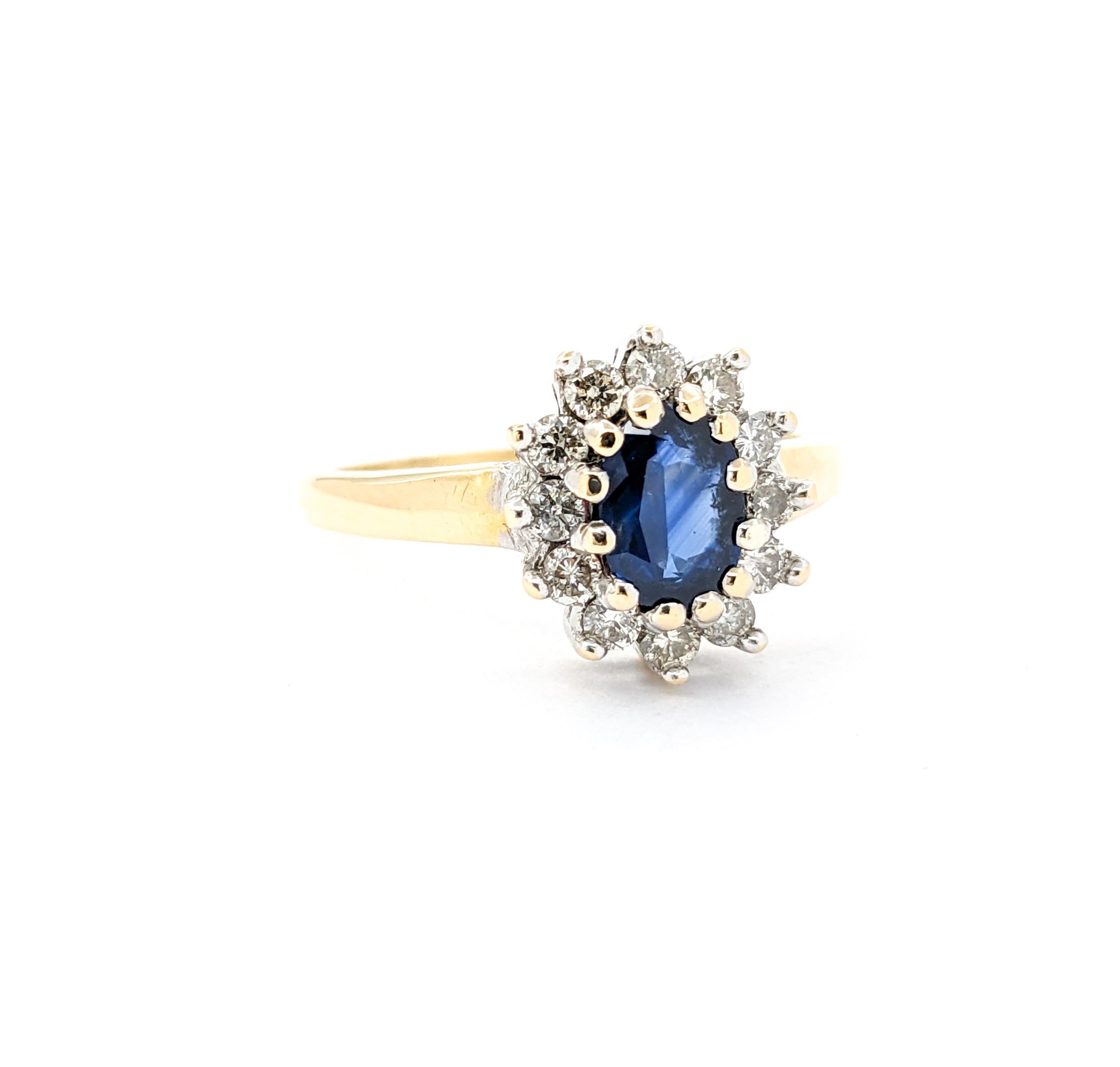 1.25ct Blue Sapphire & Diamond Ring In Yellow Gold 1