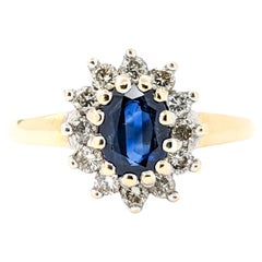 Vintage 1.25ct Blue Sapphire & Diamond Ring In Yellow Gold