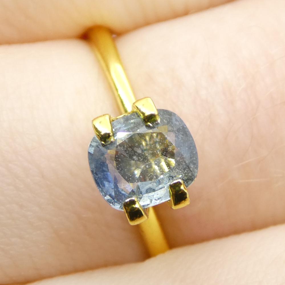 Description:

Gem Type: Sapphire 
Number of Stones: 1
Weight: 1.25 cts
Measurements: 6.75 x 5.92 x 3.10 mm
Shape: Cushion
Cutting Style Crown: Brilliant Cut
Cutting Style Pavilion: Step Cut 
Transparency: Transparent
Clarity: Very Slightly Included:
