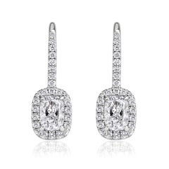1.25ct Cushion Cut Diamond Halo Dangle Earrings in 18K White Gold