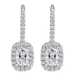1.25ct Cushion Cut Diamond Halo Dangle Earrings in 18K White Gold