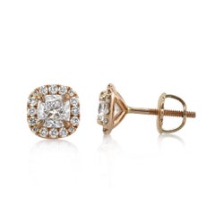 1.25ct Cushion Cut Diamond Stud Earrings in 18k Rose Gold