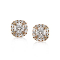 1.25ct Cushion Cut Diamond Stud Earrings in 18k Rose Gold