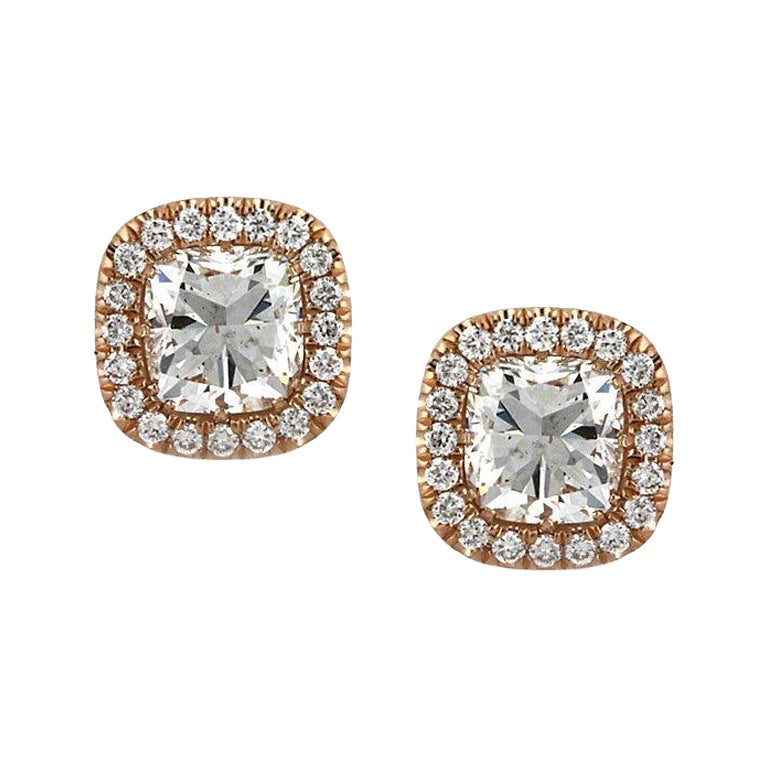 1.25ct Cushion Cut Diamond Stud Earrings in 18k Rose Gold