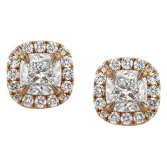 1.25ct Cushion Cut Diamond Stud Earrings in 18k Rose Gold
