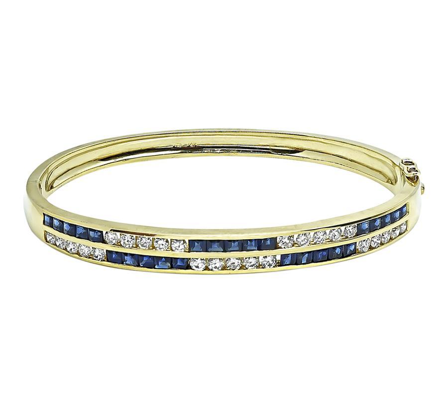 Round Cut 1.25ct Diamond 1.50ct Sapphire Gold Bangle For Sale