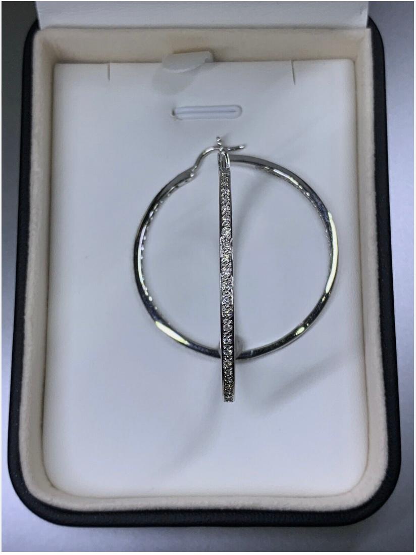 Modern 1.25ct Diamond chunky hoop huggies earrings in 18ct white gold For Sale