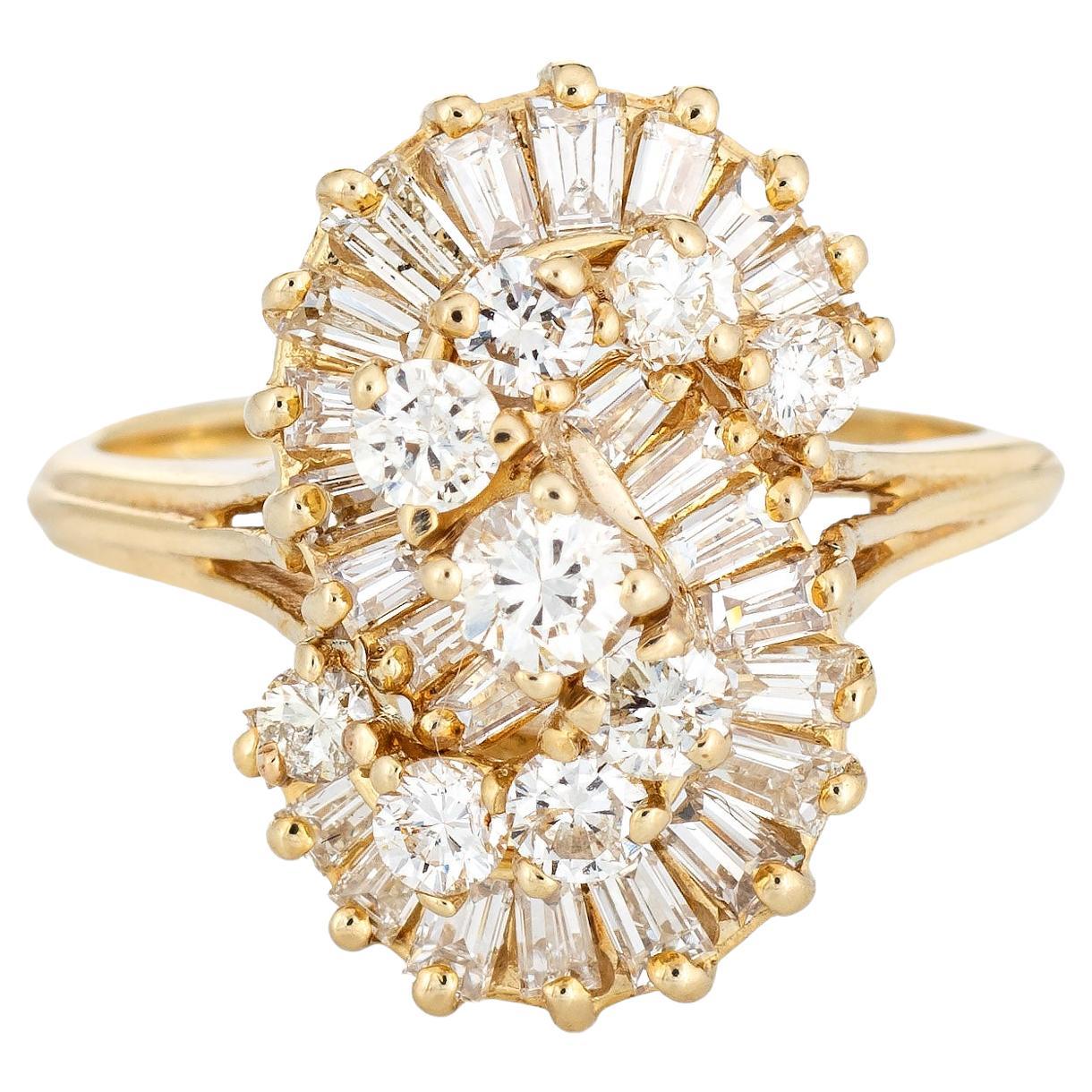 2 Carat Diamond Cluster Ring Vintage 14 Karat Yellow Gold Estate Fine