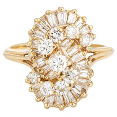1.25ct Diamond Cluster Ring Vintage 14k Yellow Gold Estate Fine Jewelry Sz 7