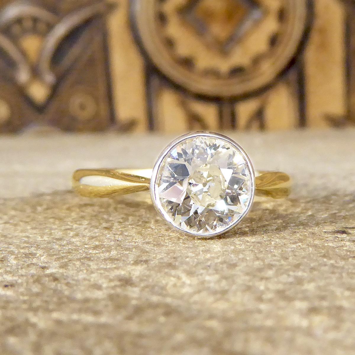 This ring would make the perfect engagement ring set with a Old European Cut Diamond weighing 1.25ct in a bezel setting. The bezel setting allows the Diamond to be held in place securely with full coverage meaning it is very practical for everyday