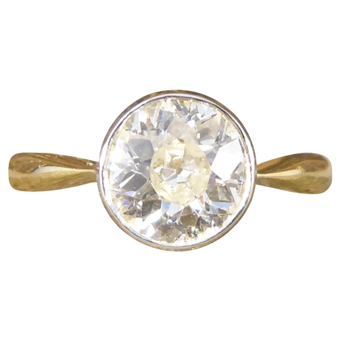 1.25ct Diamond Solitaire Bezel Set Engagement Ring in 18ct Yellow Gold and Plat For Sale