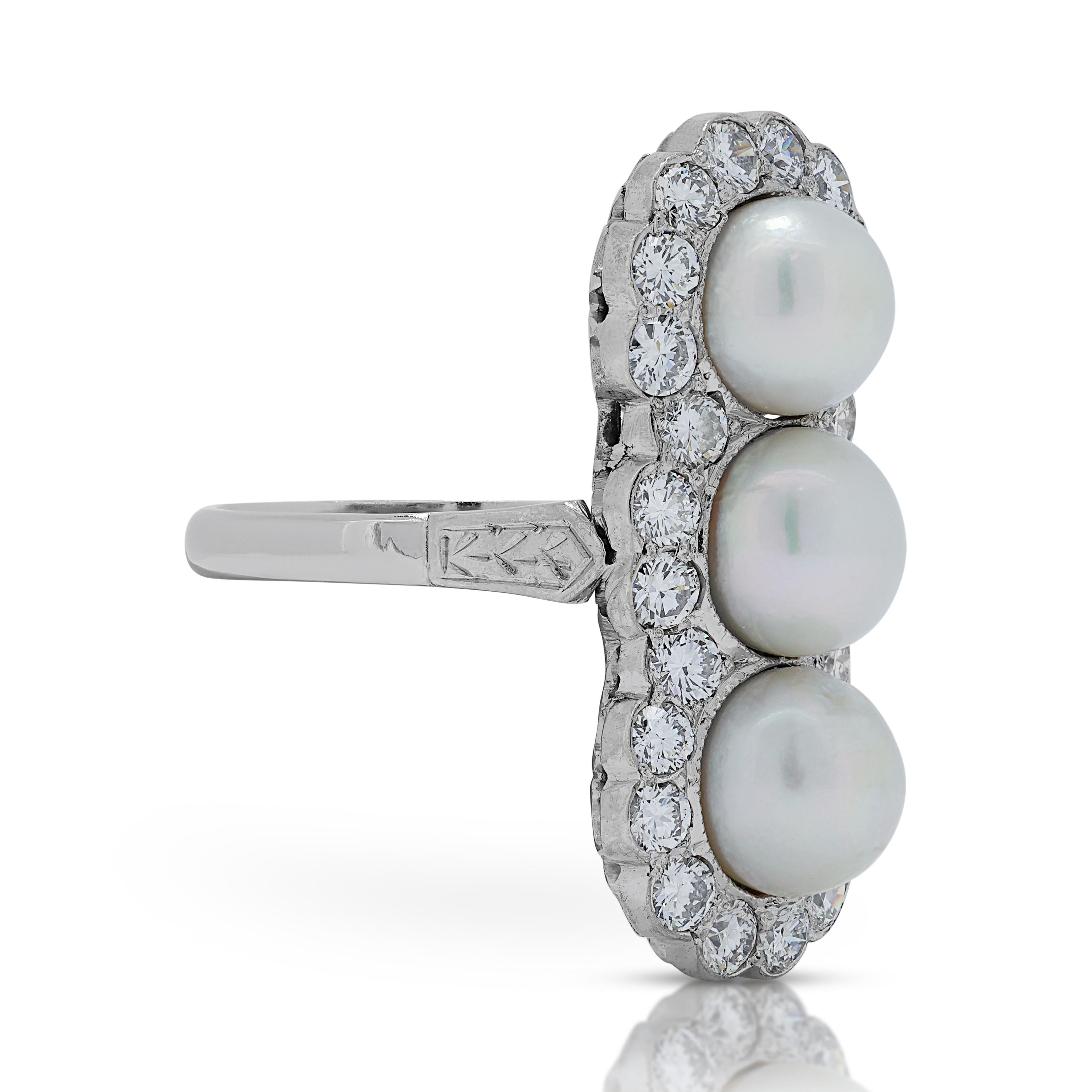 Women's 1.25ct Diamonds Ring with Pearls Set in Platinum For Sale