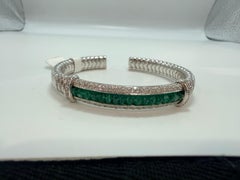 1.25ct Emerald Diamond bangle bracelet that fits all 18KT