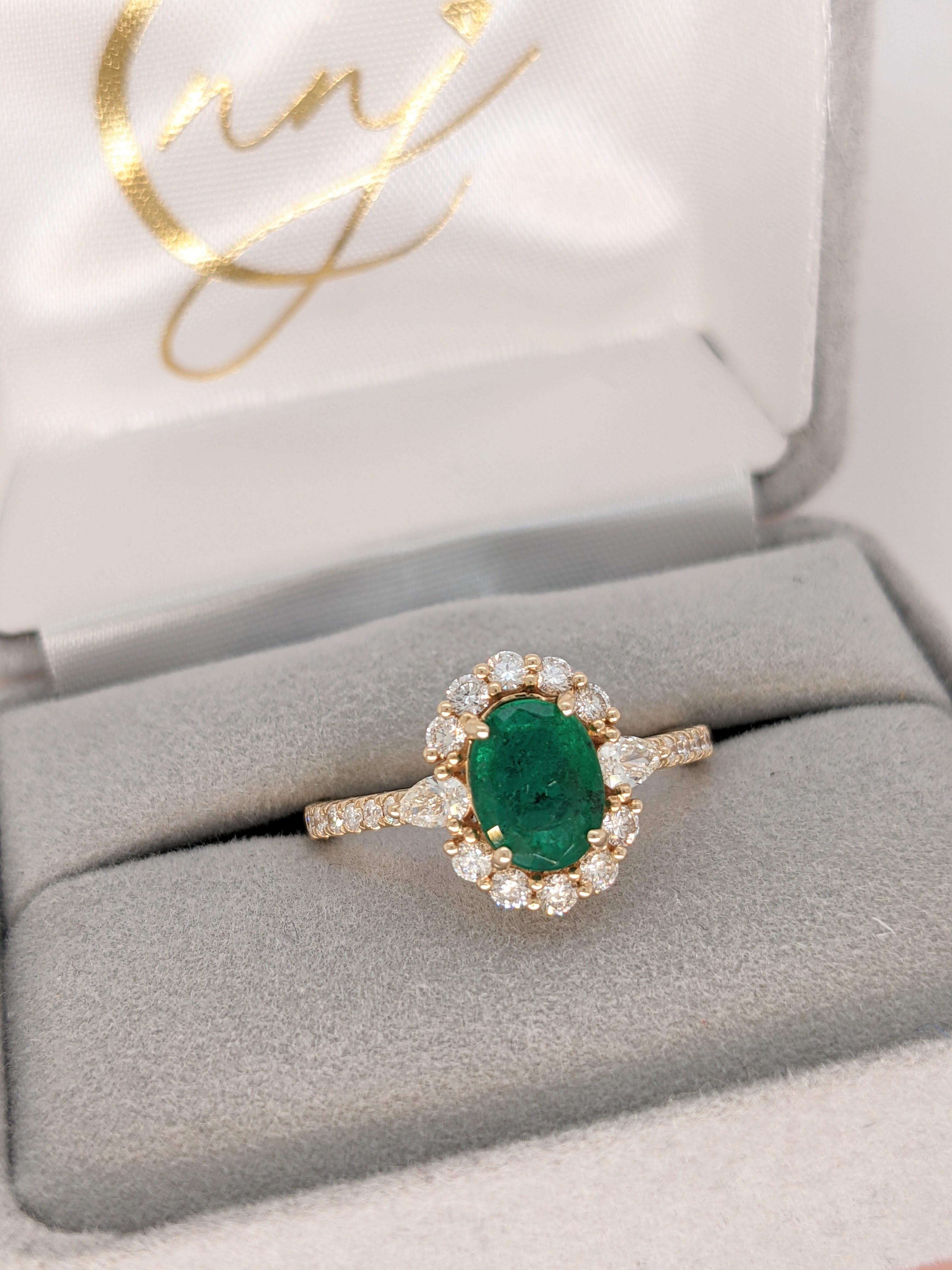1.25ct Emerald Ring w Diamond Halo & Pear Diamond Accents in 14k Gold Oval 8x6mm 4