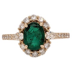 1.25ct Emerald Ring w Diamond Halo & Pear Diamond Accents in 14k Gold Oval 8x6mm