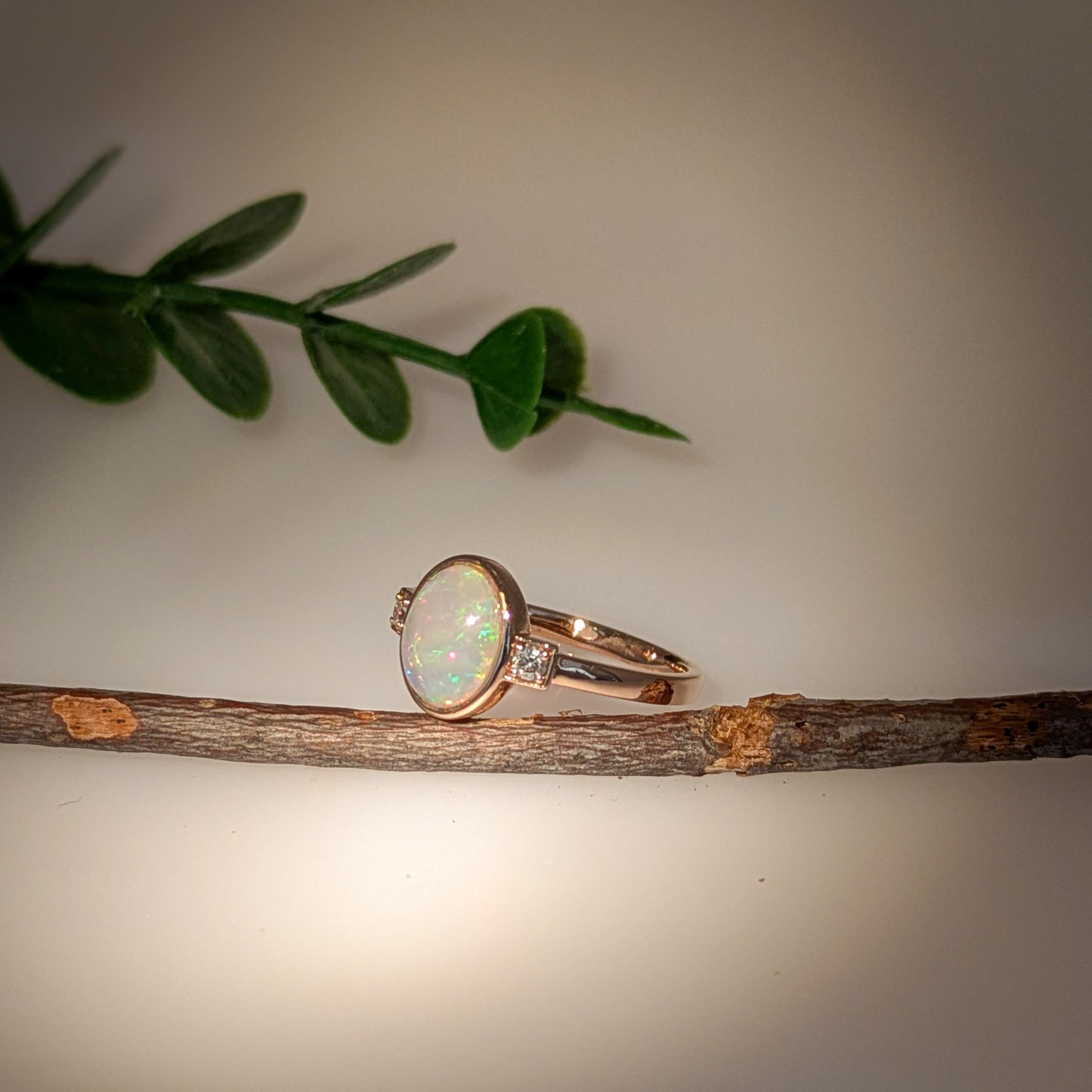Oval Cut 1.25ct Ethiopian Opal Ring w Diamond Accents in Solid 14K Yellow Gold  OV 9x7mm For Sale