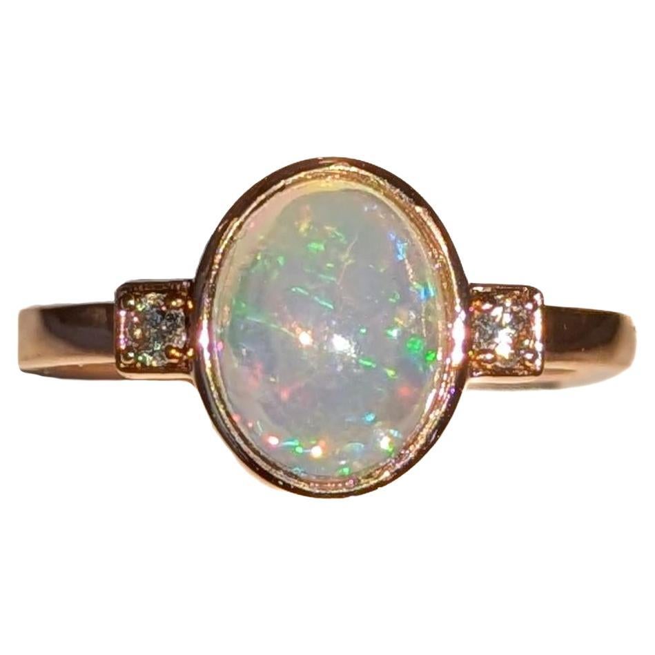 1.25ct Ethiopian Opal Ring w Diamond Accents in Solid 14K Yellow Gold  OV 9x7mm