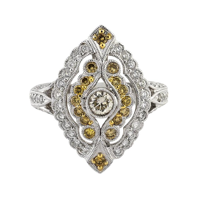 1.25ct Fancy Yellow Round Brilliant Cut Diamond Right-Hand Ring For Sale