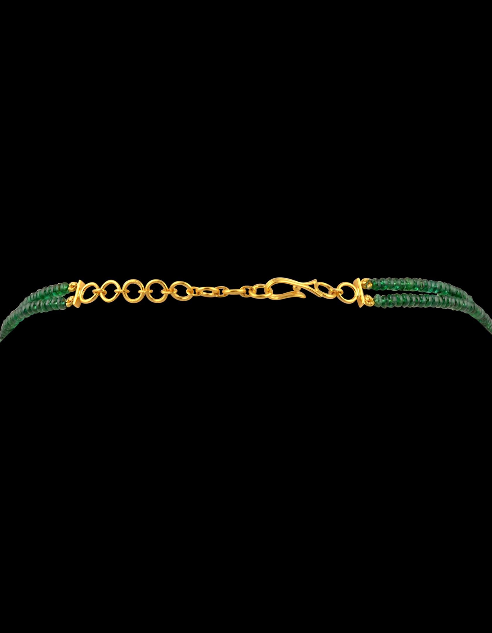 125ct Fine Emerald Beads 2 Line Necklace with 14 Kt Yellow Gold Clasp Adjustable 10