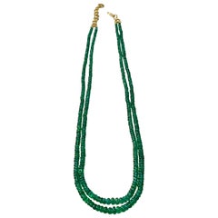 125ct Fine Emerald Beads 2 Line Necklace with 14 Kt Yellow Gold Clasp Adjustable