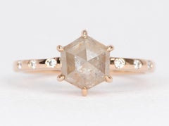 1.25ct Hexagon Diamond with Diamonds Accent 14k Rose Gold Engagement Ring R6468