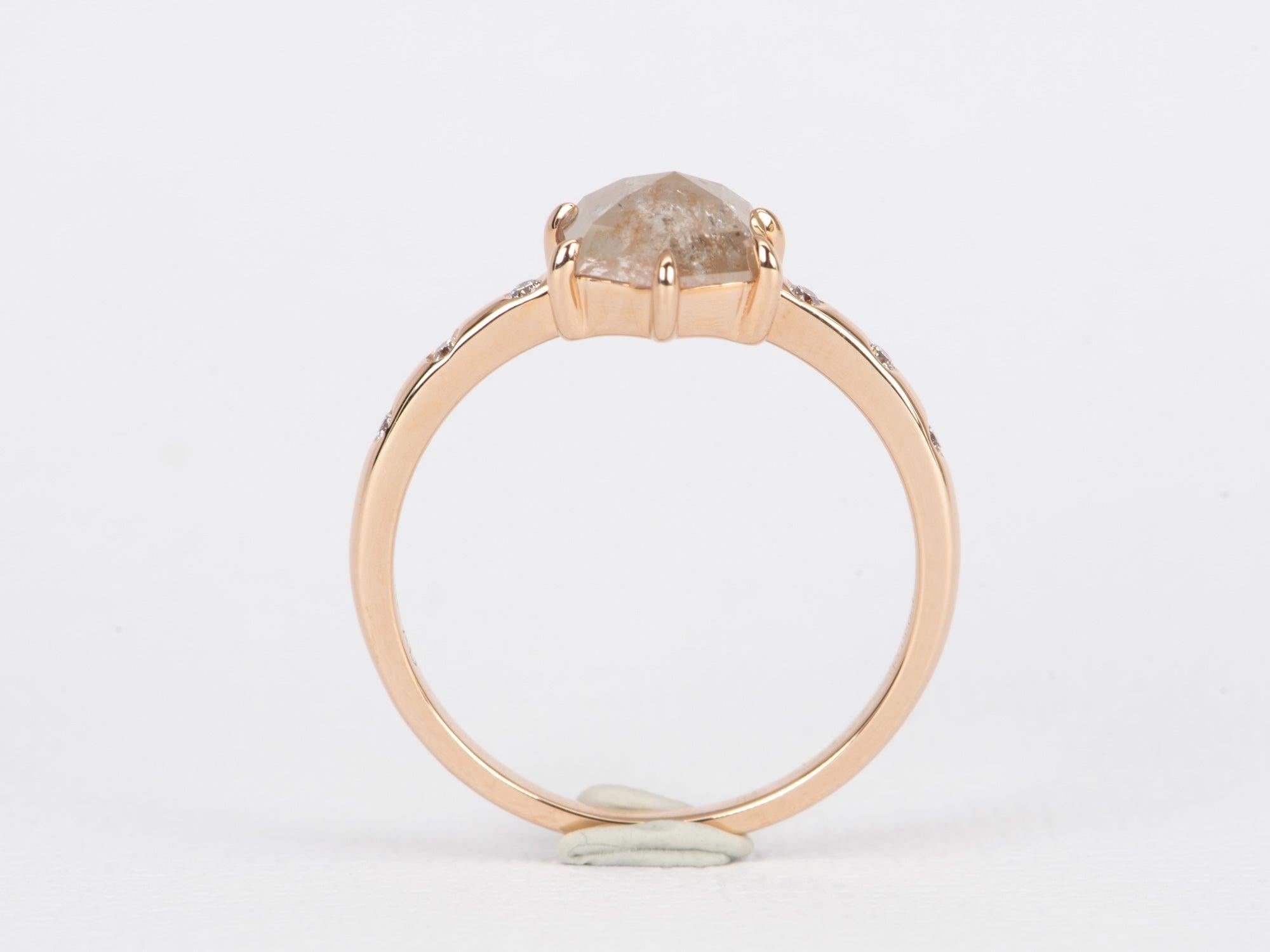 Hexagon Cut 1.25ct Hexagon Diamond with Diamonds Accent 14k Rose Gold Engagement Ring R6468 For Sale